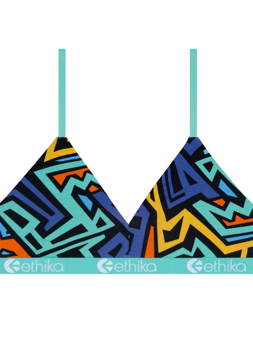 ethika "Fresh AF" Women's V-Neck Bra - Teal, Blue, Yellow, Orange, Black Size M